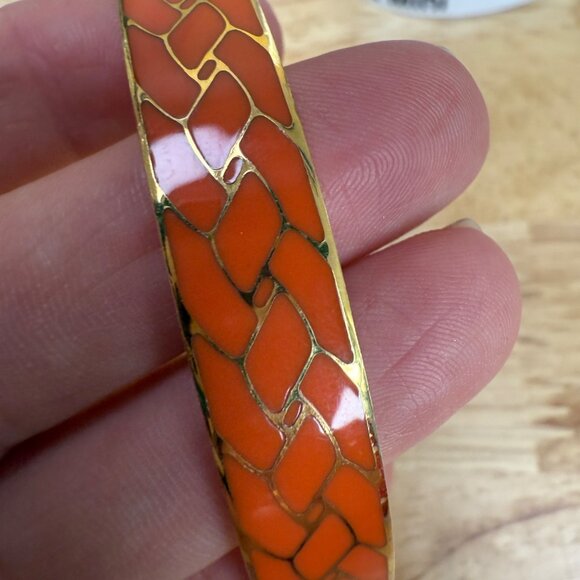 J. Crew Orange Enamel & Gold-Tone Bangle Bracelet With Woven Pattern - Picture 2 of 8